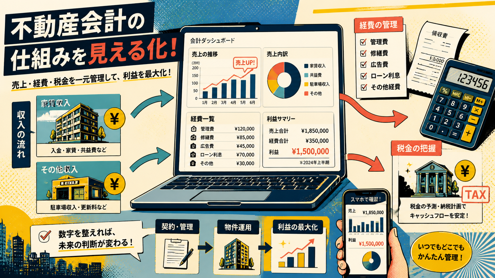 会計ソフトのダッシュボードと数字管理のイメージ